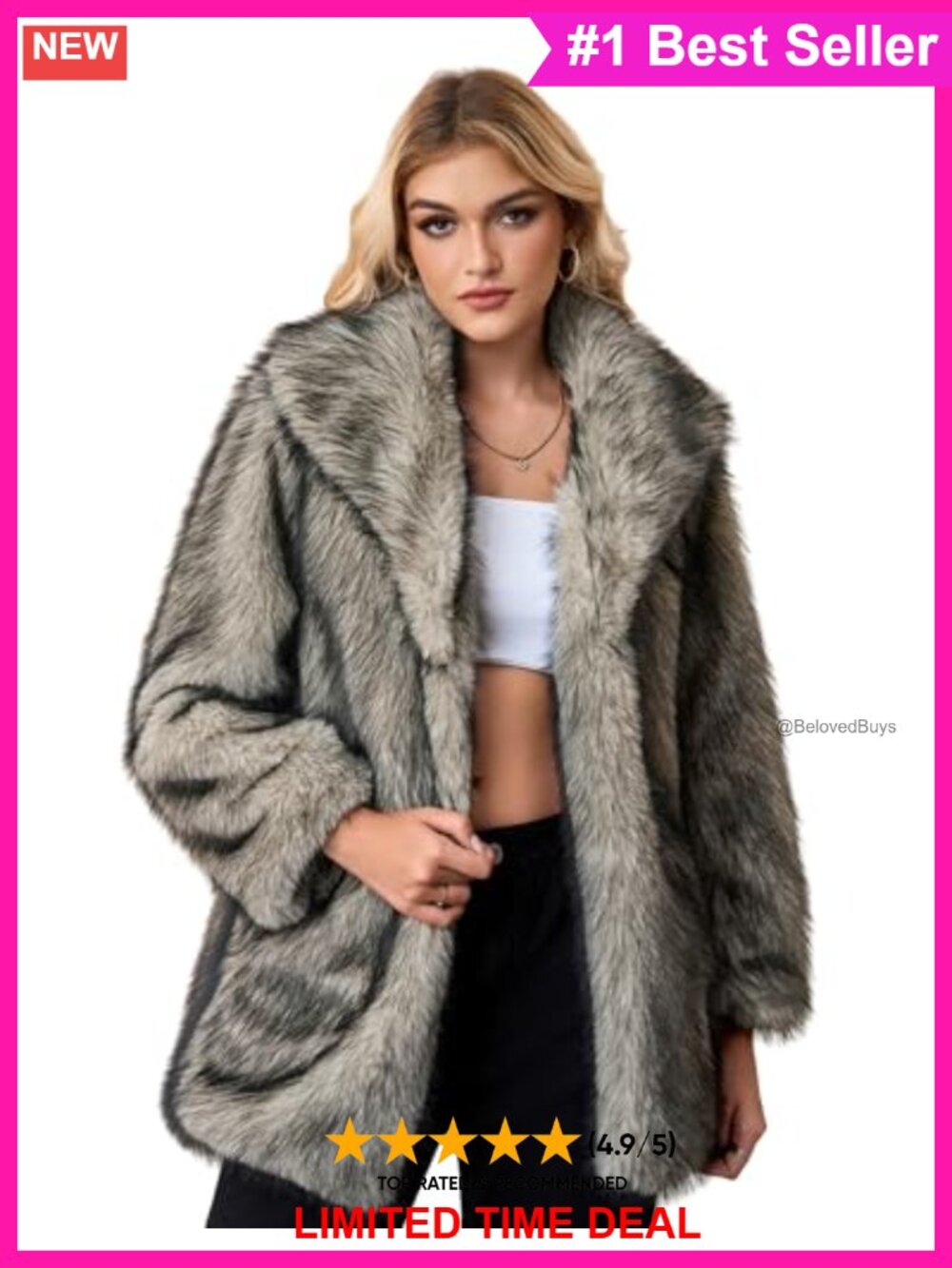 Faux Fur Mid Long Fluffy Lapel Parka Coat